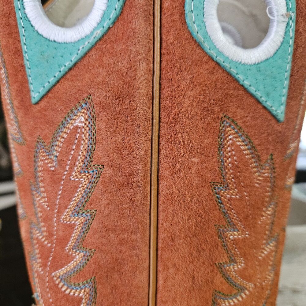 Split Size Justin Western Boots Lorena 13" R Size 8.5 L9.5 Sunflower Tan Aqua - Picture 10 of 10